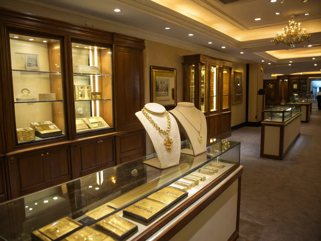 A sophisticated retail display featuring luxury watches and jewelry, highlighting the secure and compliant logistics services for luxury trading items.
