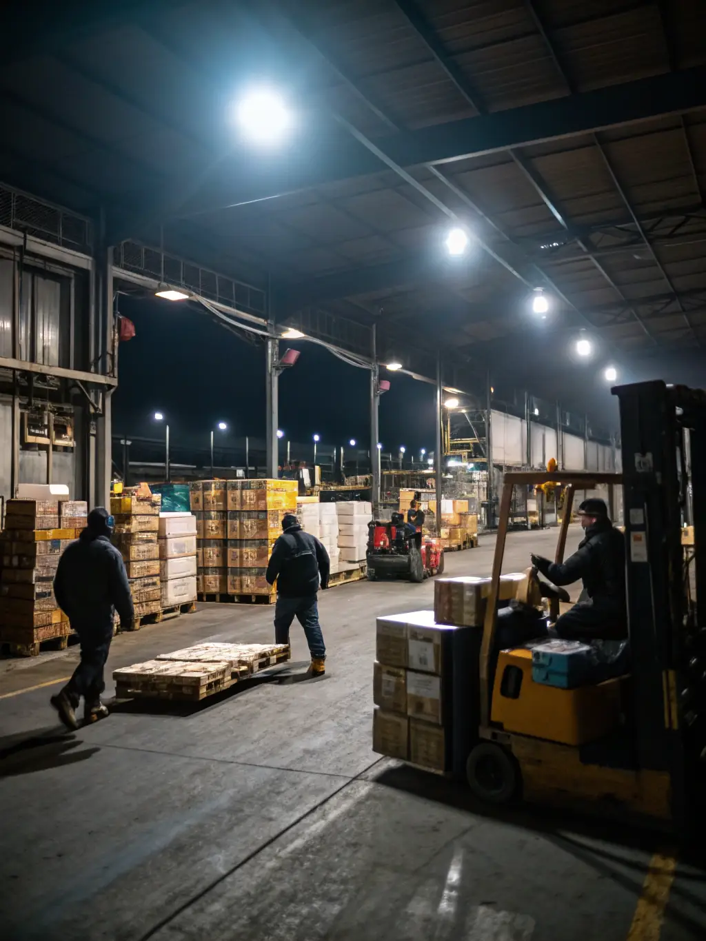 A modern, secure bonded warehouse facility with goods being carefully inspected and managed by staff, representing Mekongzon's Bonded Control & Warehousing service.