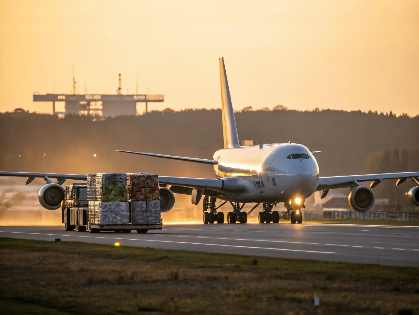 A modern cargo plane being loaded with high-value electronics, emphasizing the speed and security of air transportation for time-sensitive shipments.